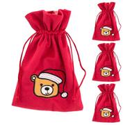 Idena 90474 - Sac en Tissu env. 13 x 18 cm, 4 pièces, Petit Sac en Rouge avec Motif Ourson, Sac de Noël avec Cordon Rouge