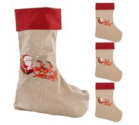 Idena 90477 - Chaussettes de Noël env. 31 x 46 cm, 4 pièces, Chaussettes en Tissu Rouge et Brun avec Le Motif du Père Noël dans Une Luge de Rennes et l'inscription Joyeux Noël