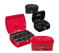 Idena 90482 - Coffret de 2 tirelires, tirelire rouge 25,5 x 20 cm et mini tirelire noire 12,5 x 9,5 cm, en métal, avec compartiment pour pièces