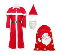 Idena 90484 - Costume de Père Noël 6 pièces, costume de Noël avec manteau de taille universelle, barbe, bonnet, cape, ceinture et sac de Noël 50 x 70 cm