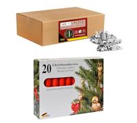 Idena 90485 - Porte-Bougies pour l'arbre de Noël, 20 pièces en Argent y Compris 20 Bougies d'arbre en Rouge, Porte-Bougies Vintage en métal, avec Clip pour Branches jusqu'à 1,5 cm d'épaisseur