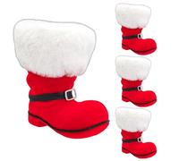 Idena 90496 - Bottes de Saint-Nicolas env. 13 x 9 x 14,5 cm, 4 pièces, Bottes de Noël floquées Rouges avec Boucle et Garniture en Fourrure, comme décoration de Noël ou Emballage Cadeau