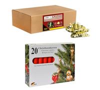 Idena 90497 - Porte-Bougies pour Le Sapin de Noël, 20 pièces en Or avec 20 Bougies en Rouge, Porte-Bougies Vintage en métal, avec Clip pour Branches jusqu'à 1,5 cm d'épaisseur