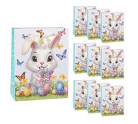 Idena 90523 - Sachets cadeaux de Pâques, 10 pièces, sachets cadeaux de 18 x 23 x 8 cm, sachets en papier avec motif printanier coloré et lapin