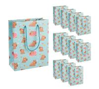 Idena 90525 - Sacs cadeaux Capybara, 12 pièces, sacs cadeaux de 18 x 23 x 8 cm, sacs en papier bleus avec des capybaras
