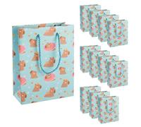 Idena 90526 - Sacs cadeaux Capybara, 12 pièces, sacs cadeaux de 25 x 34 x 9 cm, sacs en papier bleus avec des capybaras