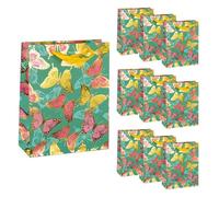 Idena 90527 - Sacs cadeaux Papillon, 10 pièces, sacs cadeaux de 18 x 23 x 8 cm, sacs en papier verts avec effet doré