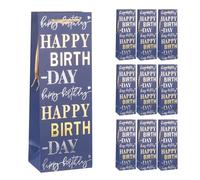 Idena 90531 - Sacs pour bouteilles Happy Birthday, 10 pièces, sacs cadeaux de 12,5 x 35 x 9 cm, sacs en papier bleus avec doré et argenté