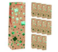 Idena 90534 - Sacs cadeaux Trèfles, 12 pièces, sacs cadeaux de 12 x 10 x 35 cm, sacs en papier à effet brillant vert
