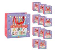 Idena 90535 - Sacs cadeaux « Happy Birthday », 12 pièces, sacs cadeaux de 16 x 16 x 9 cm, sacs en papier avec motif de gâteaux d'anniversaire