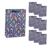 Idena 90543 - Sacs cadeaux rentrée scolaire, 10 pièces, sacs cadeaux de 25 x 34,5 x 8,5 cm, sacs en papier colorés avec motif de cornets de rentrée scolaire
