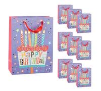 Idena 90545 - Sacs cadeaux « Joyeux anniversaire », 10 pièces, sacs cadeaux de 34,5 x 25 x 8,5 cm, sacs en papier avec motif de gâteaux d'anniversaire