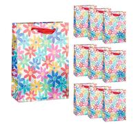 Idena 90547 - Sacs cadeaux Fleurs, 10 pièces, sacs cadeaux au format 25 x 34,5 x 8,5 cm, sacs en papier à effet holographique