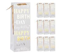 Idena 90548 - Sacs cadeaux Happy Birthday, 10 pièces, sacs cadeaux au format 12,5 x 35 x 9 cm, sacs en papier blancs avec doré et argenté
