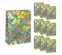 Idena 90550 - Sacs cadeaux Papillon, 10 pièces, sacs cadeaux au format 25 x 34,5 x 8,5 cm, sacs en papier verts avec effet doré