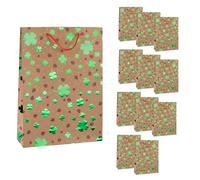 Idena 90551 - Sacs cadeaux trèfles, 12 pièces, sacs cadeaux de 25 x 34,5 x 8,5 cm, sacs en papier avec effet brillant vert