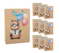 Idena 90554 - Sacs cadeaux Capybara avec ballon, 10 pièces, sacs cadeaux de 25 x 34 x 8,5 cm, sacs en papier kraft
