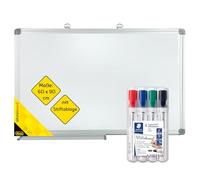 Idena 90879 - Tableau blanc avec plumier, env. 90 x 60 cm, y compris 4 marqueurs pour tableaux blancs STAEDTLER Lumocolor à pointe ogive, largeur de ligne env. 2 mm