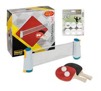 Idena 90958 - Set de Tennis de Table avec Filet, Deux Raquettes et Deux balles, 6 balles de Tennis de Table de qualité 3 étoiles incluses, Blanches, diamètre 40 mm, Facile à Installer sur Une Table