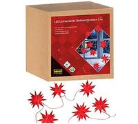Idena Guirlande lumineuse LED 31272 avec 10 étoiles rouges et fonction minuterie de 8 heures, environ 7,70 m de long, étoiles d'environ 12 cm de large, éclairage décoratif pour l'intérieur et