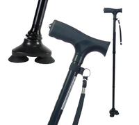 Identités, Canne de Marche, Stabilicane, Stabilité Exceptionnelle, Embout 360°, Poignée Confort, Aluminium Résistant, Réglable en Hauteur, Pliante, Couleur Noir