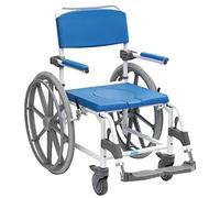 Identités, Chaise de Douche Aston, Chaise de Toilettes Aston, Mousse Haute Densité Confortable et Désinfectable, 2 Roues Multidirectionnelles, 2 Grandes Roues, Fabriquée en Aluminium Anti-Corrosion