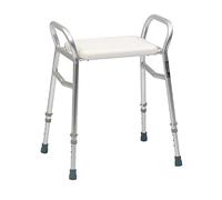 Identités Tabouret de Douche Djerba avec Accoudoirs pour Salle de Bain - Assise Large, Confortable et Antidérapante - Hauteur Réglable - Structure en Alu - Blanc - Facile à Entretenir