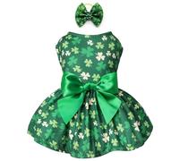 Idepet Robe de fête de la Saint-Patrick pour chien avec nœud - Jupe en tulle pour petit chien et fille - Vert - Taille M