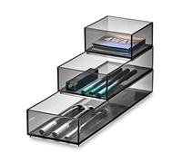 iDesign 95334EU Makeup Organizer composé de 3 Parties modulables à empiler, Rangement Maquillage de la Collection Exclusive Sarah Tanno, Organisateur tiroir en Plastique, Gris, 30,3 x 9,9 x 5,1 cm