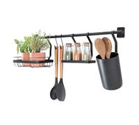 iDesign barre de cuisine (63,8 x 14,5 x 23,8 cm), porte ustensiles de cuisine avec 2 crochets, support pour plantes & étagère à épices, barre de crédence en métal, noir mat