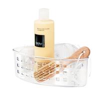 iDesign Basic panier de douche de coin, valet de douche en plastique sans perçage avec ventouses, transparent