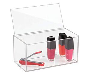 iDesign Boîte 39650 avec couvercle, salle de bain de taille moyenne en plastique sans BPA, rangement de maquillage empilable pour fards à paupières, rouges à lèvres, tampons de coton et plus encore, transparente, 20,3 x 10,2 x 10,2 cm