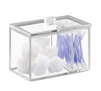iDesign boîte avec couvercle, rangement salle de bain chic en plastique à deux compartiments pour cotons et cotons tige, organiseur transparent
