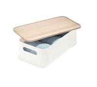 iDesign boîte de Rangement Medium avec poignées, boîte Rangement Cuisine en Plastique recyclé sans BPA, boîte Rangement Plastique avec Couvercle en Bois de Paulownia, Blanc
