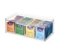 iDesign Boîte Rangement thé, boîte à thé empilable avec 4 Compartiments, Couvercle et Fonction tiroir, boîte de Rangement Plastique avec séparateurs réglables, Transparent
