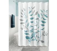 iDesign Botanical Poly Rideau de Douche Pratique de Salle de Bain, Rideau de Baignoire en Polyester, Gris et Bleu, 182.8 X 182.8 X 0.2 cm