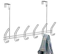 iDesign Classico Barre à Crochets Avec 6 Double Crochets, Porte-Manteau en Métal pour Vestes, Chapeaux Ou Serviettes, Argenté