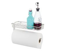 iDesign Classico porte essuie tout mural, derouleur sopalin en métal avec socle, aussi utilsable comme support papier toilette, argenté mat