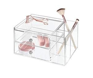 iDesign Drawers Tour de Rangement, Boite-Tiroirs Empilable Plastique à 2 Tiroirs & Compartiments, Boite de Rangement Cosmétique & Objets Bureau, Transparent