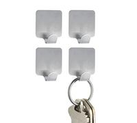 iDesign Forma Crochets, Crochets Muraux Autocollants en Acier Inoxydable Brossé, Lot de 4 Petites Patères de Mur, Argenté Mat