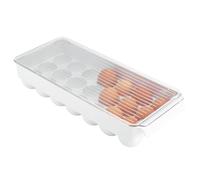 iDesign Fridge/Freeze Binz Boite à Œufs, Grand Rangement pour Œufs en Plastique pour 21 Œufs, Blanc/Transparent