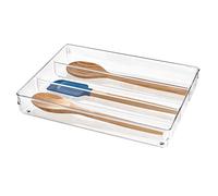 iDesign Linus Range Couvert Tiroir, Grand Support Couvert à Trois Compartiments, en Plastique, Transparent