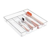 iDesign Linus range couvert tiroir, grand support couvert en plastique, à six compartiments, transparent