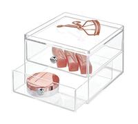 iDesign Lot de 2 boîtes à bijoux compactes avec tiroirs de rangement pour cosmétiques, fournitures dentaires, soins capillaires, bureau, dortoir, bureau, comptoir, transparent/transparent, 16,5 x 17,8 x 12,7 cm