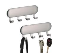 iDesign Lot de 2 porte-clés autocollants en acier inoxydable brossé avec 4 crochets