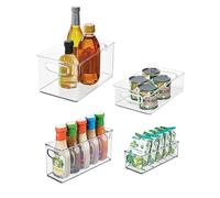 iDesign Lot de 4 bacs de rangement empilables avec poignées intégrées en plastique recyclé pour l'organisation de la cuisine, du réfrigérateur, du congélateur, Différentes tailles, Transparent