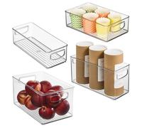 iDesign Lot de 4 bacs de rangement empilables avec poignées intégrées en plastique recyclé pour l'organisation de la cuisine, du réfrigérateur, du congélateur, Différentes tailles, Transparent