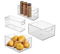 iDesign Lot de 4 bacs de rangement en plastique recyclé à 50% pour l'organisation du garde-manger et des placards, Fabriqués aux États-Unis - Lot de 4 bacs en 2 tailles, Transparent