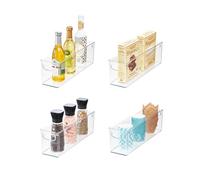 iDesign Lot de 4 bacs de rangement en plastique recyclé avec poignées faciles à saisir pour l'organisation du garde-manger et de la cuisine, du congélateur et du réfrigérateur - Lot de 4, Transparent
