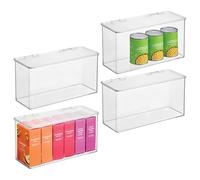 iDesign Lot de 4 boîtes de rangement empilables en plastique avec couvercle à charnière Transparent